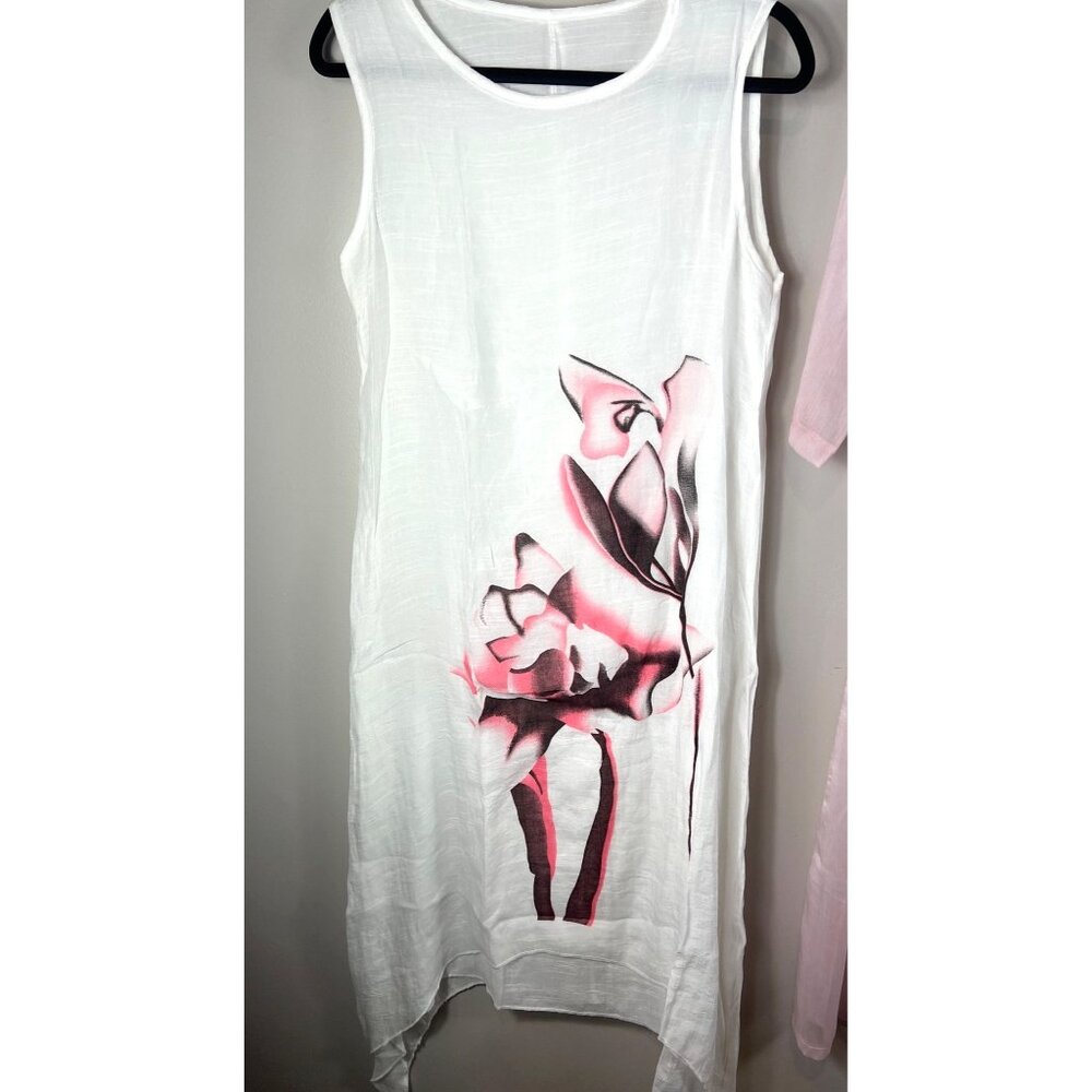 Dress Lounge wear White Tank Pullover Sleeveless Floral Pink Short w/ Robe Small - Picture 2 of 6